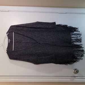 Dark Gray Fringe Open-Front Women’s Cardigan Sweater